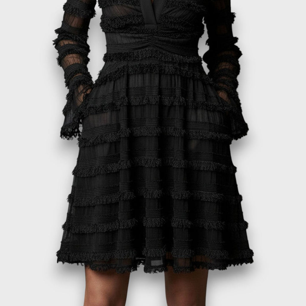 Fina – Vestido midi con flecos transparentes