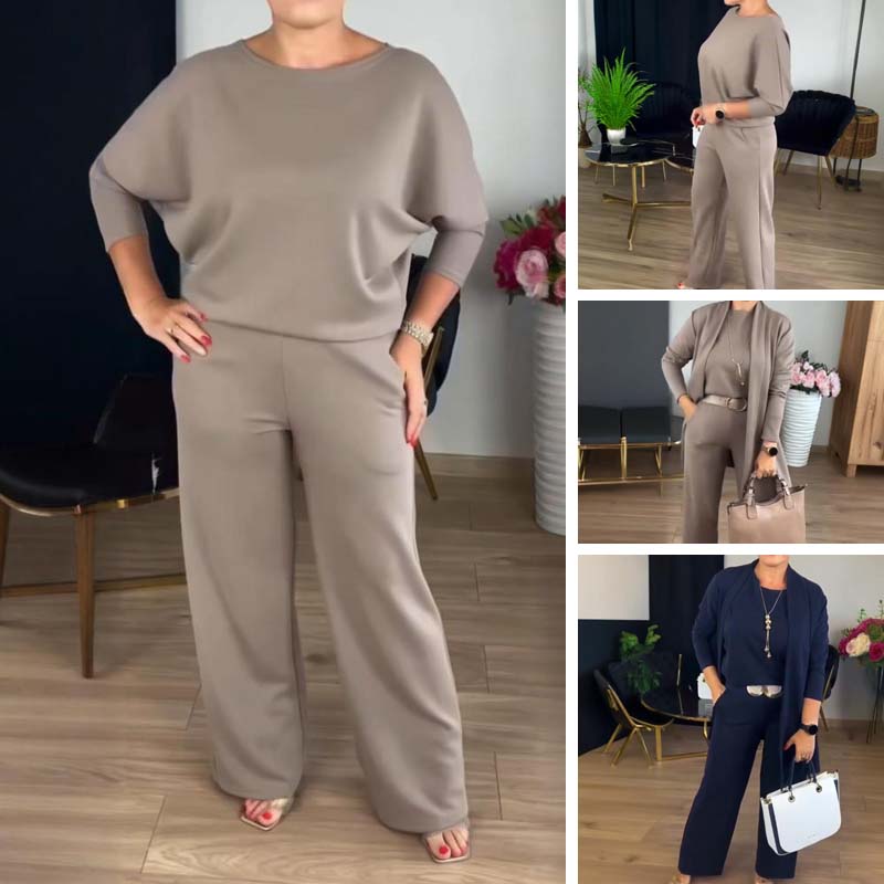 Elegante conjunto de 3 piezas: chaleco largo, blusa y pantalón