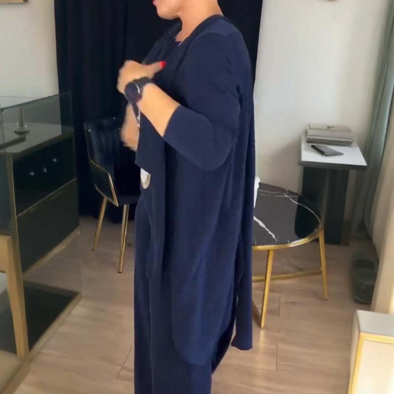 Elegante conjunto de 3 piezas: chaleco largo, blusa y pantalón