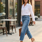 Vaqueros rectos cortos retro para mujer